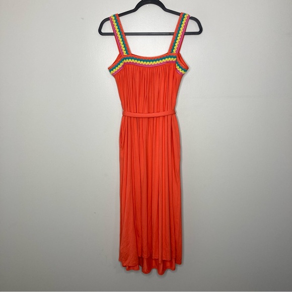 NWT BODEN Crochet Trim Jersey Maxi Dress Hot Coral 4 Petite - Picture 3 of 6